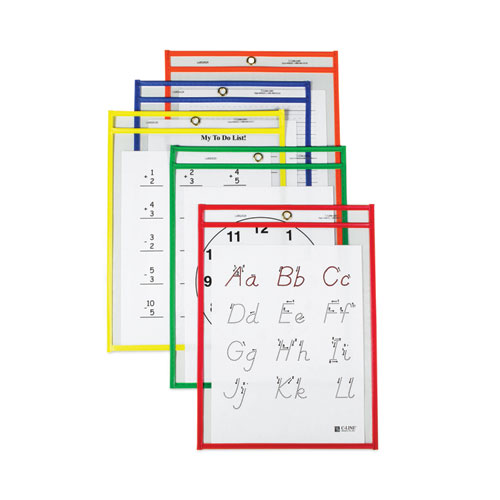 Picture of Reusable Dry Erase Pockets, 9 x 12, Assorted Primary Colors, 25/Box