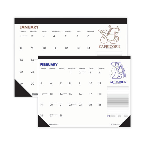 Picture of Recycled Zodiac Desk Pad Calendar, Zodiac Artwork, 18.5 x 13, White Sheets, Black Binding/Corners, 12-Month (Jan-Dec) 2024