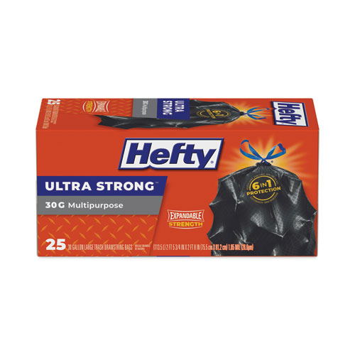 Picture of Ultra Flex Waste Bags, Drawstring, 30 gal, 1.05 mil, 6" x 2.1", Black, 150/Carton