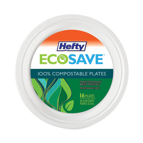 Picture of ECOSAVE Tableware, Plate, Bagasse, 10.13" dia, White, 16/Pack, 12 Packs/Carton