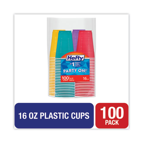 Picture of Easy Grip Disposable Plastic Party Cups, 16 oz, Assorted Colors, 100/Pack