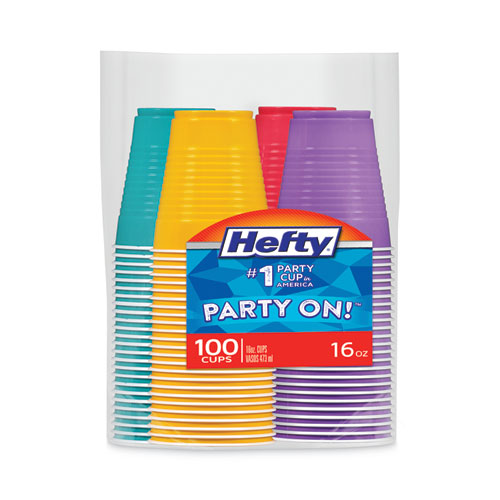 Picture of Easy Grip Disposable Plastic Party Cups, 16 oz, Assorted Colors, 100/Pack