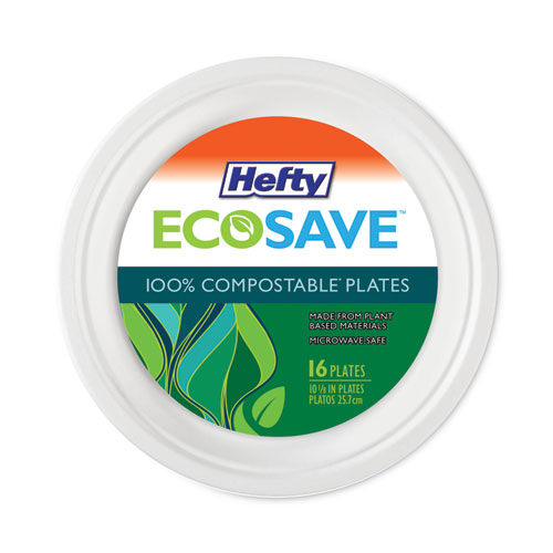 Picture of ECOSAVE Tableware, Plate, Bagasse, 10.13" dia, White, 16/Pack, 12 Packs/Carton