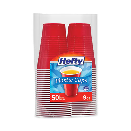 Picture of Easy Grip Disposable Plastic Party Cups, 9 oz, Red, 50/Pack, 12 Packs/Carton