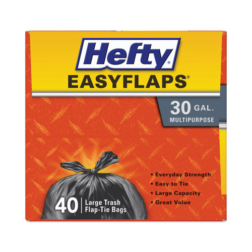 Picture of Easy Flaps Trash Bags, Tie-Flap, 30 gal, 0.85 mil, 30" x 33", Black, 40 Bags/Box, 6 Boxes/Carton