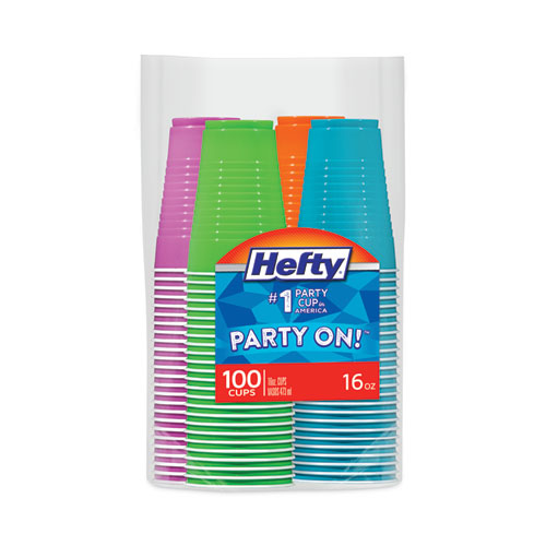 Picture of Easy Grip Disposable Plastic Party Cups, 16 oz, Assorted Colors, 100/Pack, 4 Packs/Carton