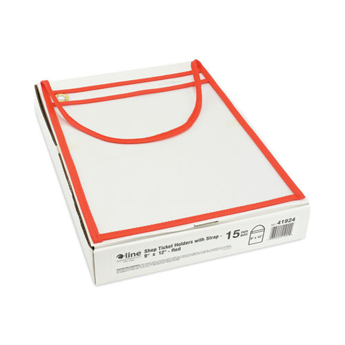 Picture of 1-Pocket Shop Ticket Holder w/Setrap and Red Stitching, 75-Sheet, 9 x 12, 15/Box