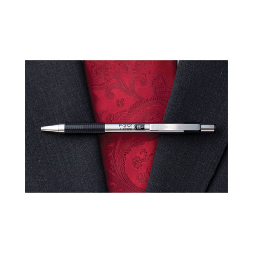 Picture of F-301 Ballpoint Pen, Retractable, Bold 1.6 mm, Black Ink, Stainless Steel/Black Barrel, 12/Pack