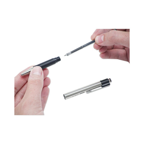 Picture of F-301 Ballpoint Pen, Retractable, Fine 0.7 mm, Black Ink, Stainless Steel/Black Barrel, 2/Pack