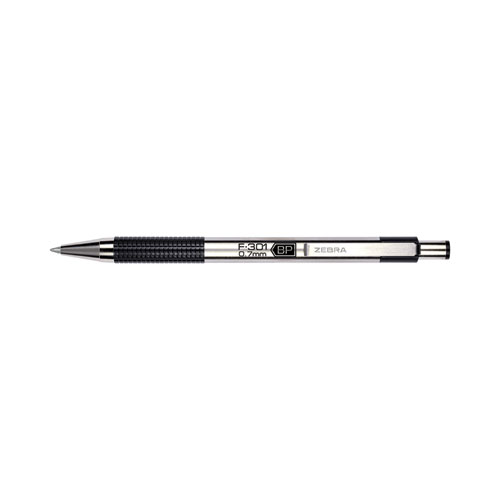 Picture of F-301 Ballpoint Pen, Retractable, Fine 0.7 mm, Black Ink, Stainless Steel/Black Barrel, 2/Pack