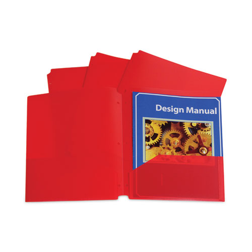 Picture of Two-Pocket Heavyweight Poly Portfolio Folder, 3-Hole Punch, 11 x 8.5, Red, 25/Box