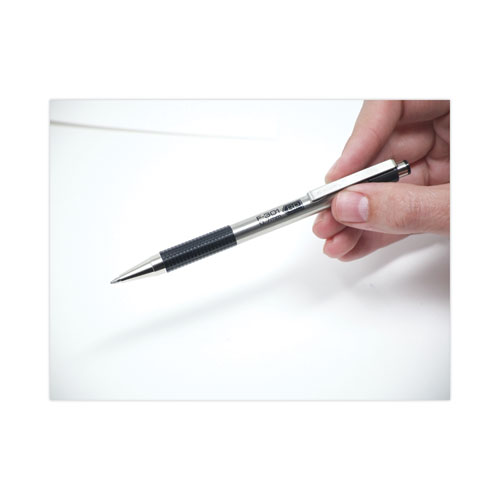 Picture of F-301 Ballpoint Pen, Retractable, Fine 0.7 mm, Black Ink, Stainless Steel/Black Barrel, 2/Pack