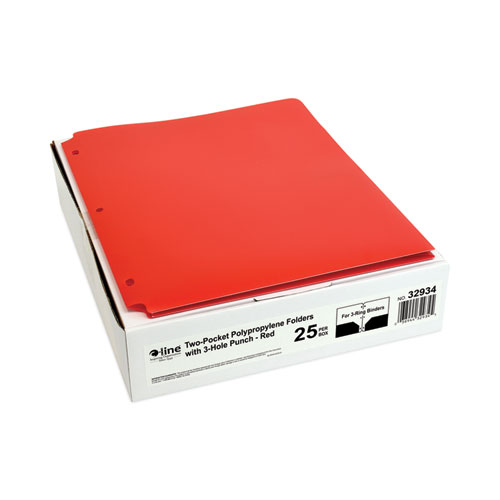 Picture of Two-Pocket Heavyweight Poly Portfolio Folder, 3-Hole Punch, 11 x 8.5, Red, 25/Box