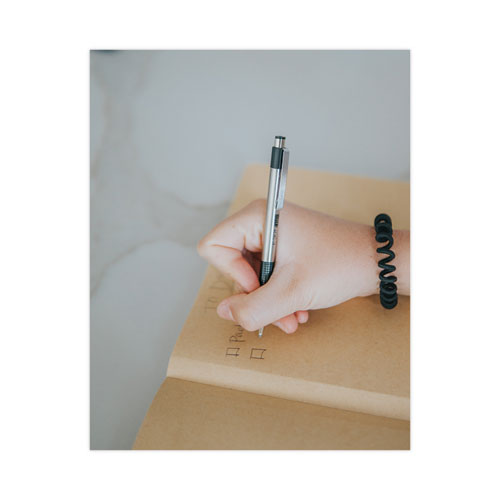 Picture of F-301 Ballpoint Pen, Retractable, Medium 1 mm, Black Ink, Stainless Steel/Black Barrel