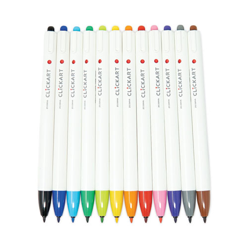 Picture of ClickArt Porous Point Pen, Retractable, Fine 0.6 mm, Assorted Ink and Barrel Colors, 12/Pack