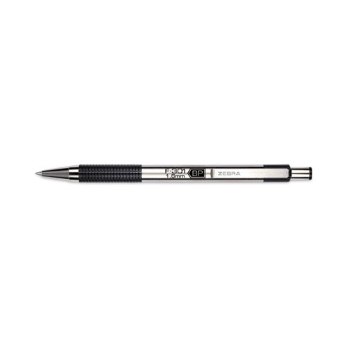 Picture of F-301 Ballpoint Pen, Retractable, Bold 1.6 mm, Black Ink, Stainless Steel/Black Barrel, 12/Pack