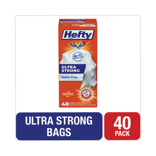 Picture of Extra Heavy-Duty Ultra Strong Tall Kitchen Trash Bags, Drawstring, 13 gal, 23.75" x 24.88", White, 40/Box