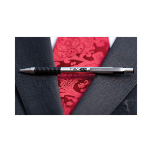 Picture of F-301 Ballpoint Pen, Retractable, Fine 0.7 mm, Black Ink, Stainless Steel/Black Barrel, 2/Pack