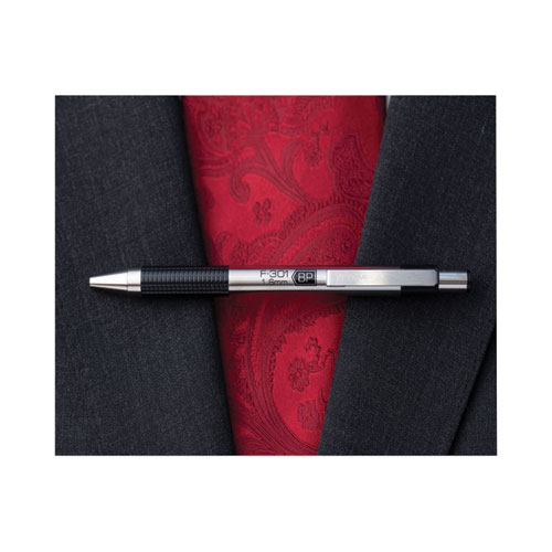 Picture of F-301 Ballpoint Pen, Retractable, Medium 1 mm, Black Ink, Stainless Steel/Black Barrel