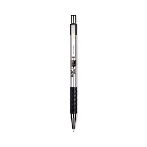 Picture of F-301 Ballpoint Pen, Retractable, Bold 1.6 mm, Black Ink, Stainless Steel/Black Barrel, 12/Pack