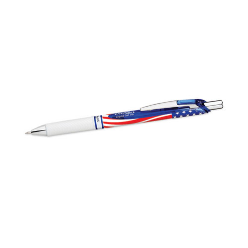 Picture of EnerGel RTX Gel Pen, Retractable, Medium 0.7 mm, Black Ink, Stars and Stripes Barrel, 5/Pack