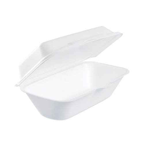 Picture of Foam Hinged Lid Container, Hoagie Container with Removable Lid, 5.3 x 9.8 x 3.3, White, 125/Bag, 4 Bags/Carton