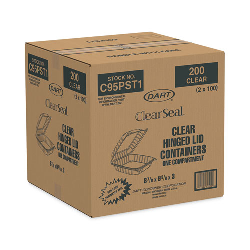 Picture of ClearSeal Hinged-Lid Plastic Containers, 9.3 x 8.8 x 3, Clear, Plastic, 100/Bag, 2 Bags/Carton