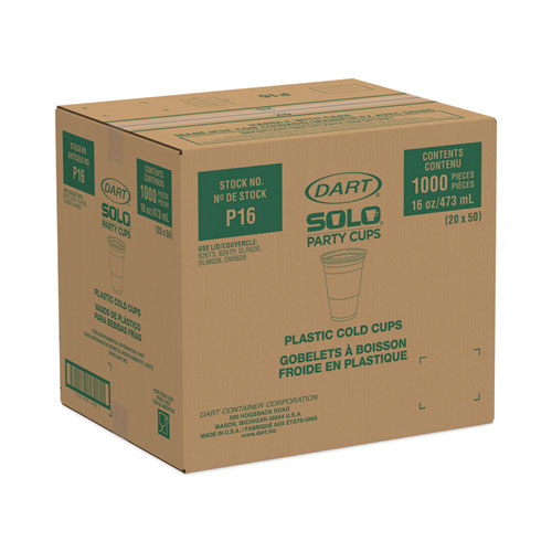 Picture of SOLO Party Plastic Cold Drink Cups, 16 oz, 50/Sleeve, 20 Sleeves/Carton