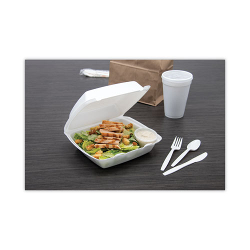 Picture of Foam Hinged Lid Containers, 1-Compartment, 8.38" x 7.78" x 3.25", White, 200/Carton