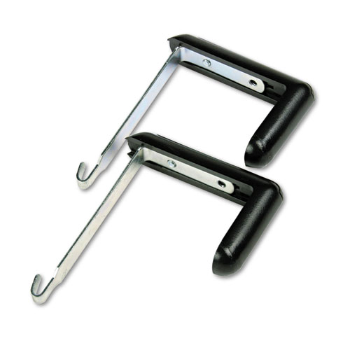 Picture of Adjustable Cubicle Hangers, For 1.5" to 3" Thick Partition Walls, Aluminum/Black, 2/Set