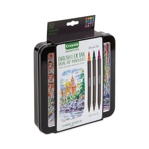 Picture of Brush and Detail Dual Ended Markers, Extra-Fine Brush/Bullet Tips, Assorted Colors, 16/Set