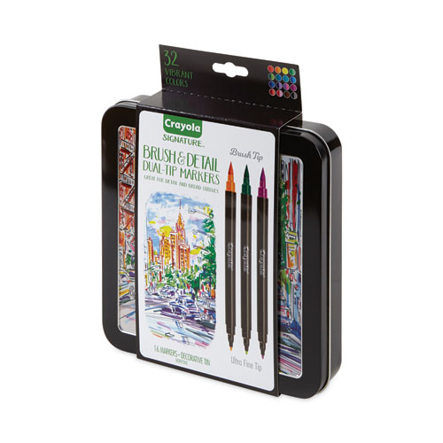 Picture of Brush and Detail Dual Ended Markers, Extra-Fine Brush/Bullet Tips, Assorted Colors, 16/Set