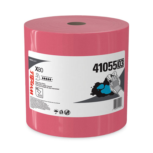Picture of Power Clean X80 Heavy Duty Cloths, Jumbo Roll, 12.4 x 12.2, Red, 475 Wipers/Roll
