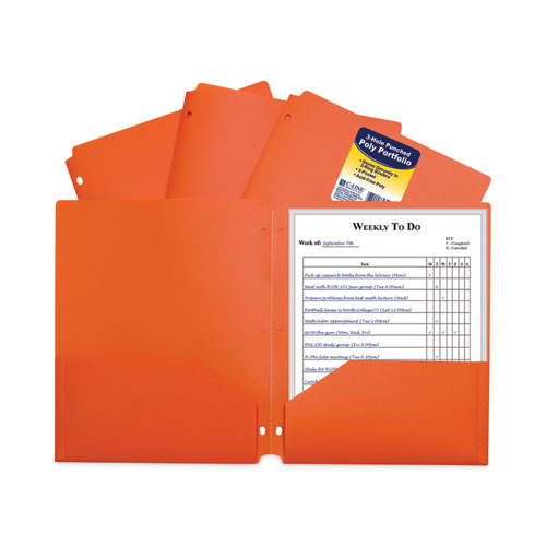 Picture of Two-Pocket Heavyweight Poly Portfolio Folder, 3-Hole Punch, 11 x 8.5, Orange, 25/Box