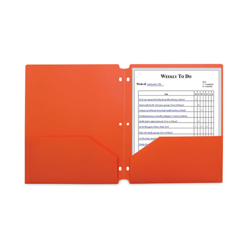 Picture of Two-Pocket Heavyweight Poly Portfolio Folder, 3-Hole Punch, 11 x 8.5, Orange, 25/Box