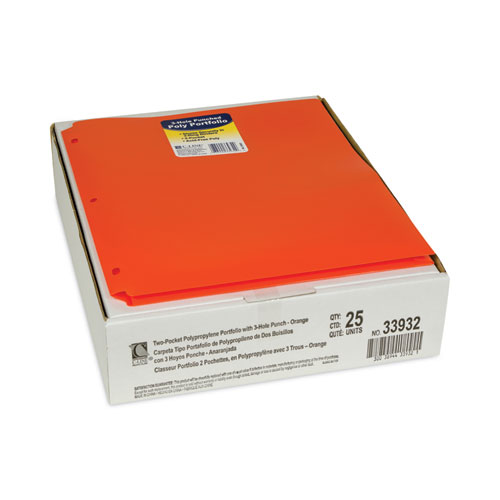 Picture of Two-Pocket Heavyweight Poly Portfolio Folder, 3-Hole Punch, 11 x 8.5, Orange, 25/Box