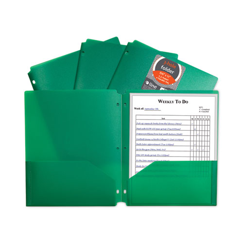 Picture of Two-Pocket Heavyweight Poly Portfolio Folder, 3-Hole Punch, 11 x 8.5, Green, 25/Box