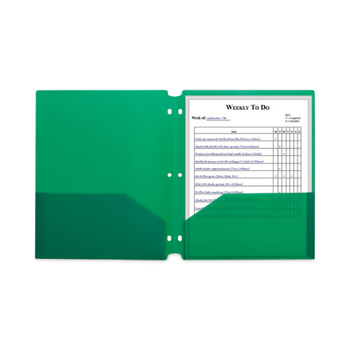 Picture of Two-Pocket Heavyweight Poly Portfolio Folder, 3-Hole Punch, 11 x 8.5, Green, 25/Box