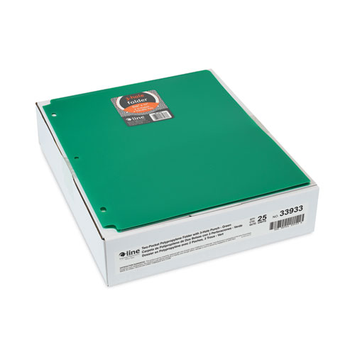 Picture of Two-Pocket Heavyweight Poly Portfolio Folder, 3-Hole Punch, 11 x 8.5, Green, 25/Box