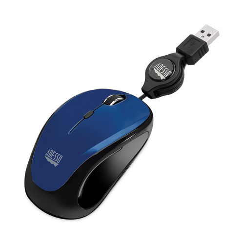 Picture of Illuminated Retractable Mouse, USB 2.0, Left/Right Hand Use, Dark Blue