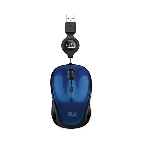 Picture of Illuminated Retractable Mouse, USB 2.0, Left/Right Hand Use, Dark Blue