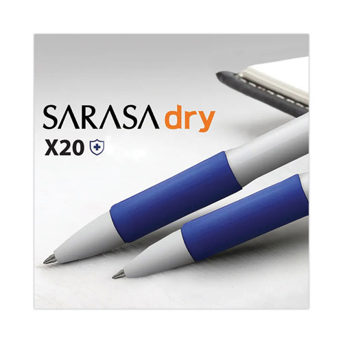 Picture of Sarasa Dry X20+ Gel Pen, Retractable, Fine 0.7 mm, Blue Ink, White/Blue Barrel, Dozen