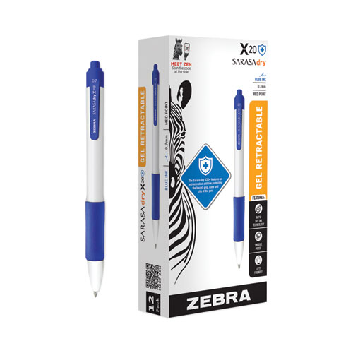 Picture of Sarasa Dry X20+ Gel Pen, Retractable, Fine 0.7 mm, Blue Ink, White/Blue Barrel, Dozen