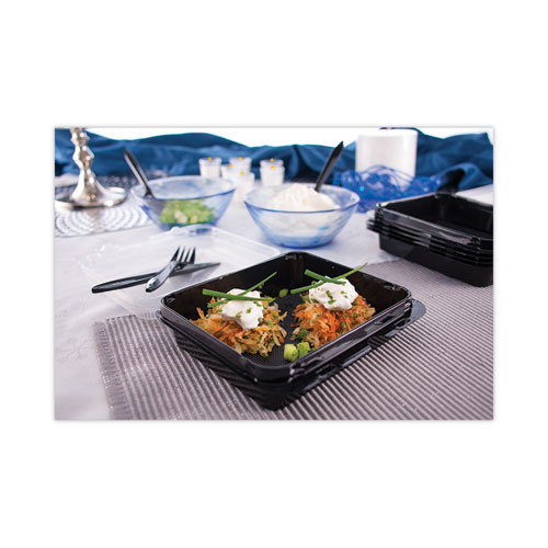 Picture of Creative Carryouts Hinged Plastic Hot Deli Boxes, Medium Snack Box, 18 oz, 6.22 x 5.9 x 2.1, Black/Clear, 200/Carton