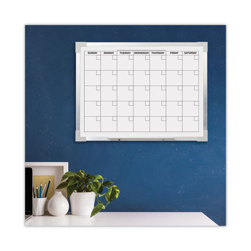 Picture of Framed Calendar Dry Erase Board, Monthly Planning/Scheduling, 24" x 18", White Surface, Satin Aluminum Frame