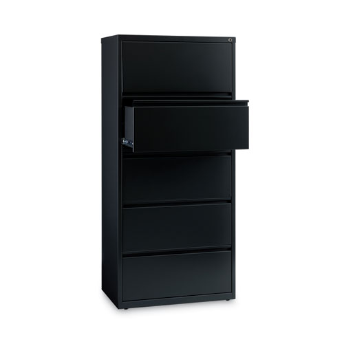 Picture of Lateral File, Five Legal/Letter/A4-Size File Drawers, 30" x 18.62" x 67.62", Black