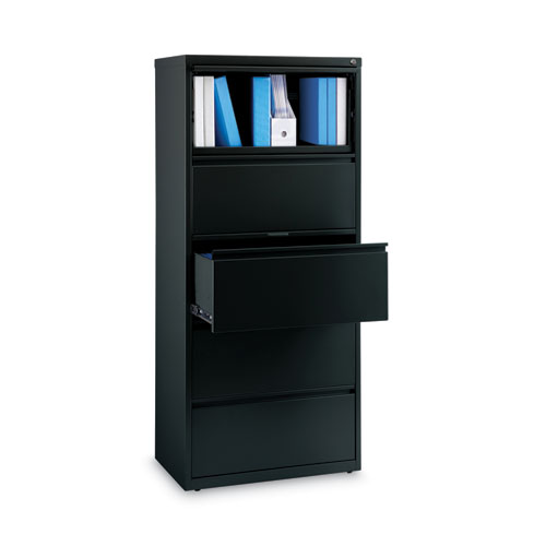 Picture of Lateral File, Five Legal/Letter/A4-Size File Drawers, 30" x 18.62" x 67.62", Black