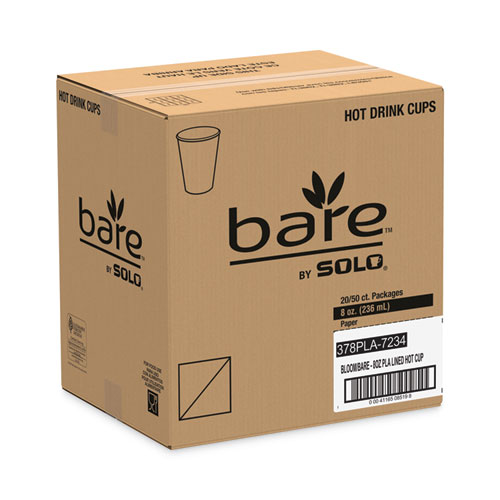 Picture of Bare Eco-Forward PLA Paper Hot Cups, 8 oz, White/Green/Orange, 50/Bag, 20 Bags/Carton