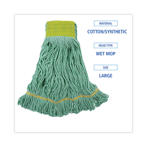 Picture of EcoMop Looped-End Mop Head, Recycled Fibers, Large Size, Green, 12/Carton