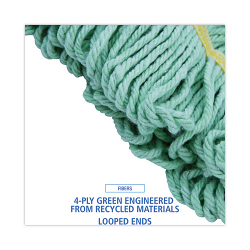 Picture of EcoMop Looped-End Mop Head, Recycled Fibers, Large Size, Green, 12/Carton